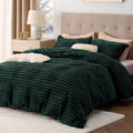 Bedsure Fluffy Duvet Cover Set Queen - Cozy Ribbed Flannel Comfort