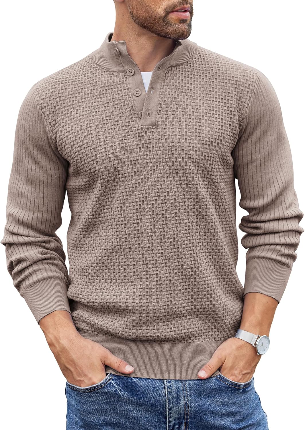 COOFANDY Men's Quarter Button Sweater for Stylish Casual Wear