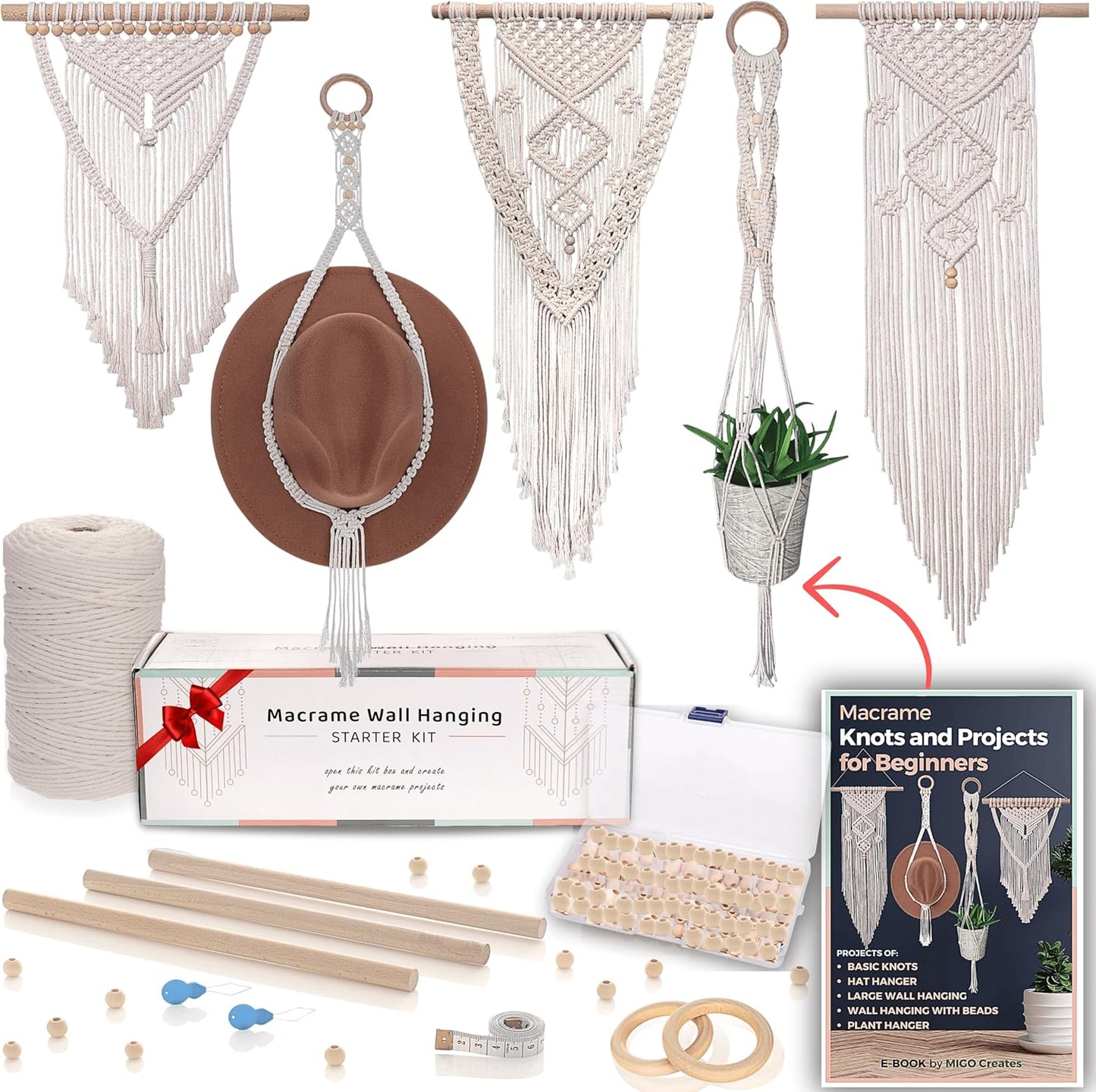 DIY Macrame Kit for Beginners with 5 Projects & 58 Supplies