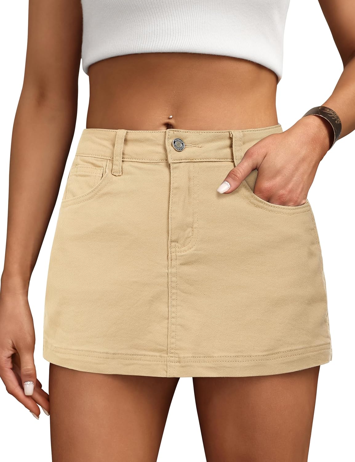 BISUAL Denim Skort for Women High Waist Mini Jean Skirt