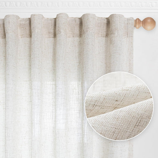 MYSKY HOME Linen Curtains for Sliding Glass Door, Elegant Drapes