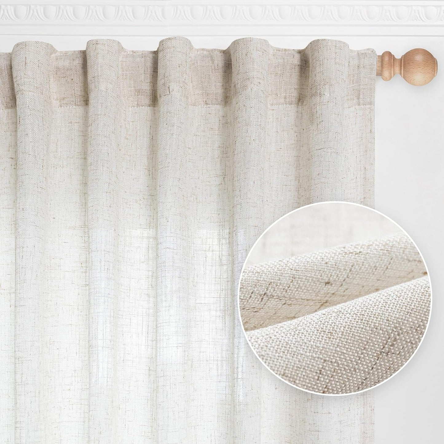 MYSKY HOME Linen Curtains for Sliding Door, Elegant Style