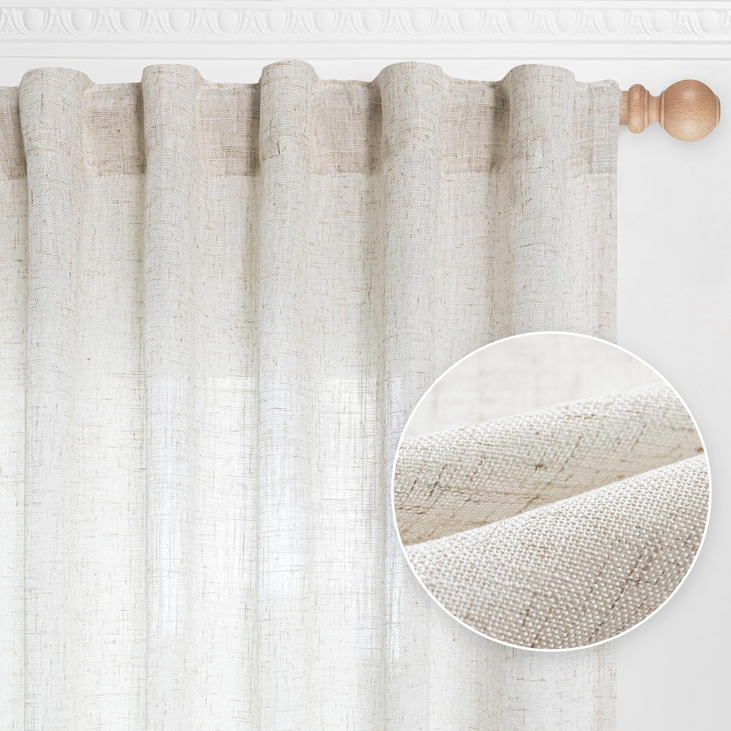MYSKY HOME Linen Curtains for Sliding Door, Elegant Style