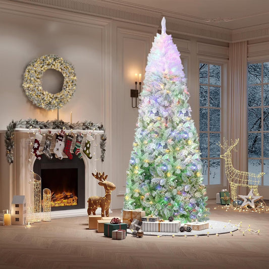 7.5ft Snow Flocked Pencil Christmas Tree for Holiday Decor