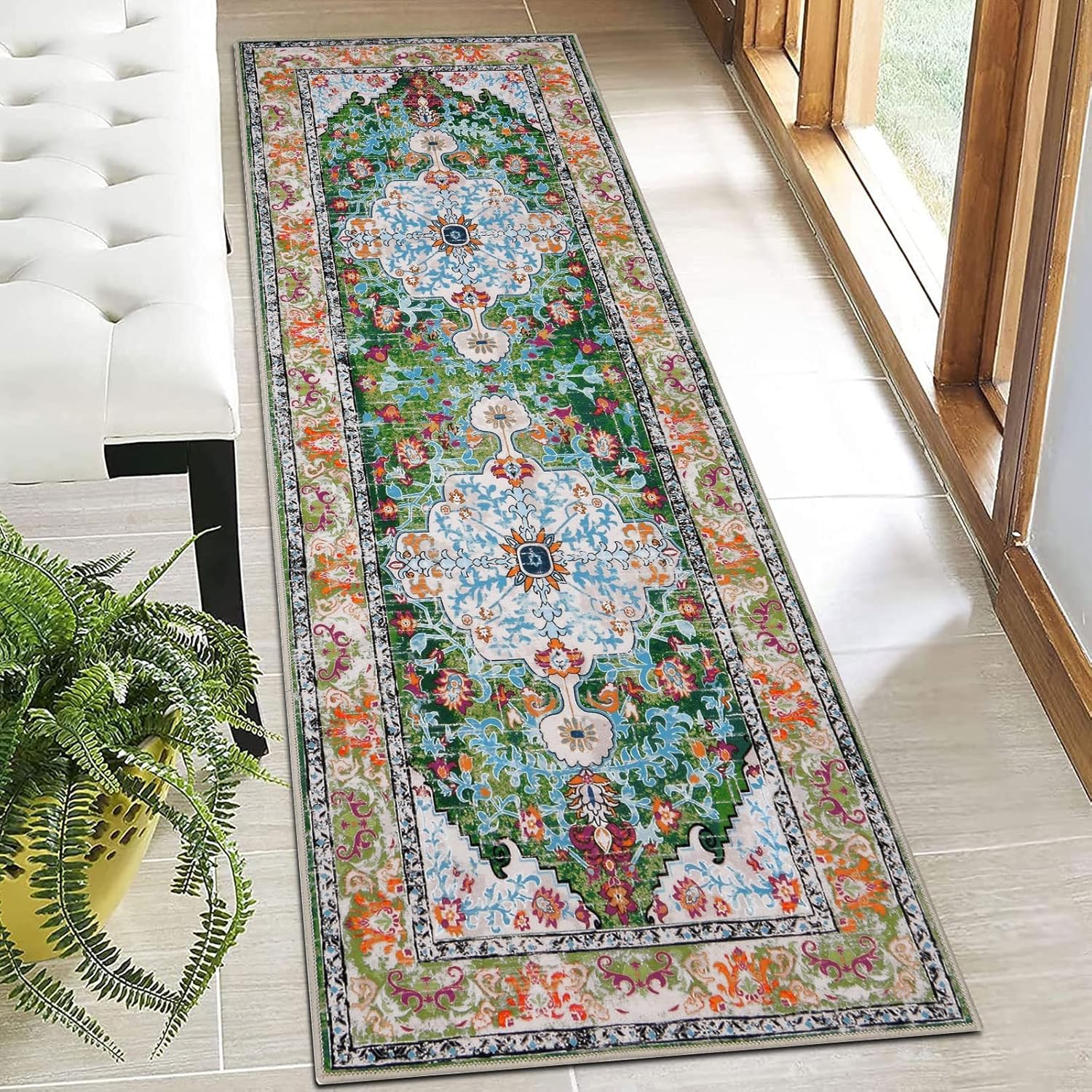 Boho Hallway Runner Rug 2ft x 6ft Non Slip Vintage Carpet