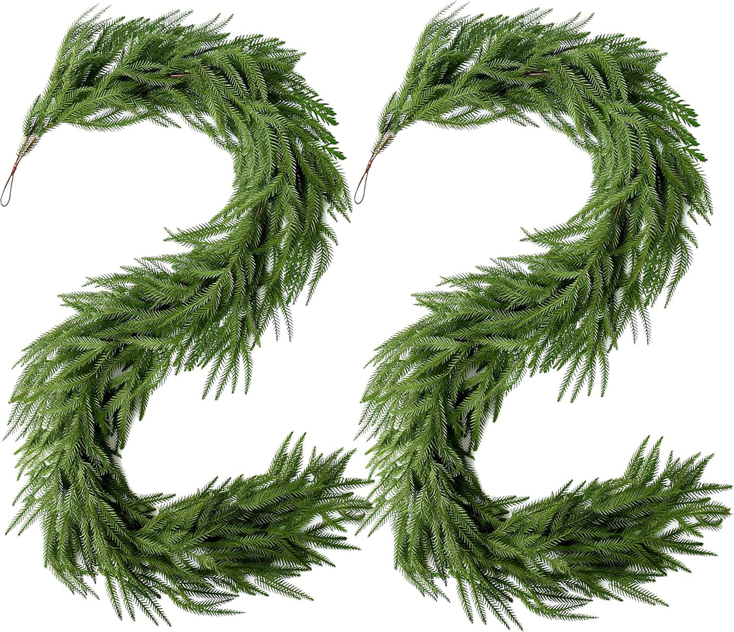 2Pcs 6Ft Real Touch Norfolk Pine Garlands for Holiday Decor