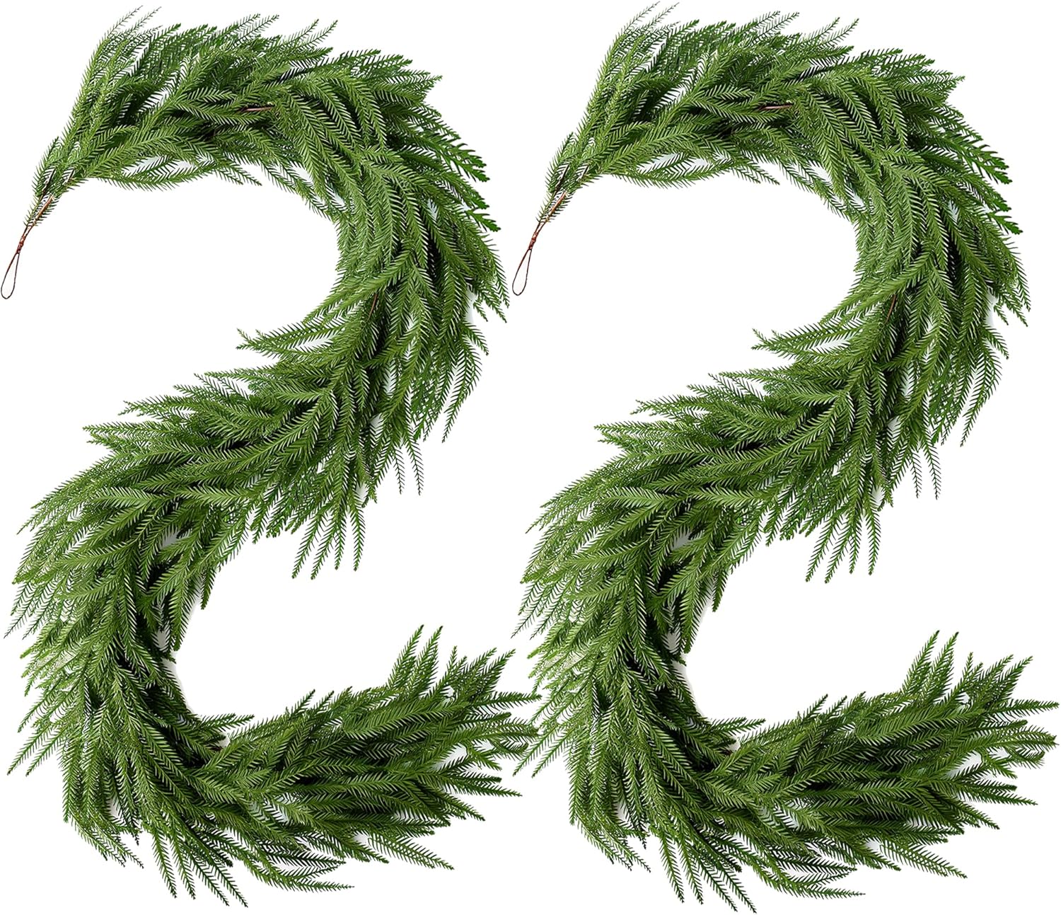 2Pcs 6Ft Real Touch Norfolk Pine Garlands for Holiday Decor