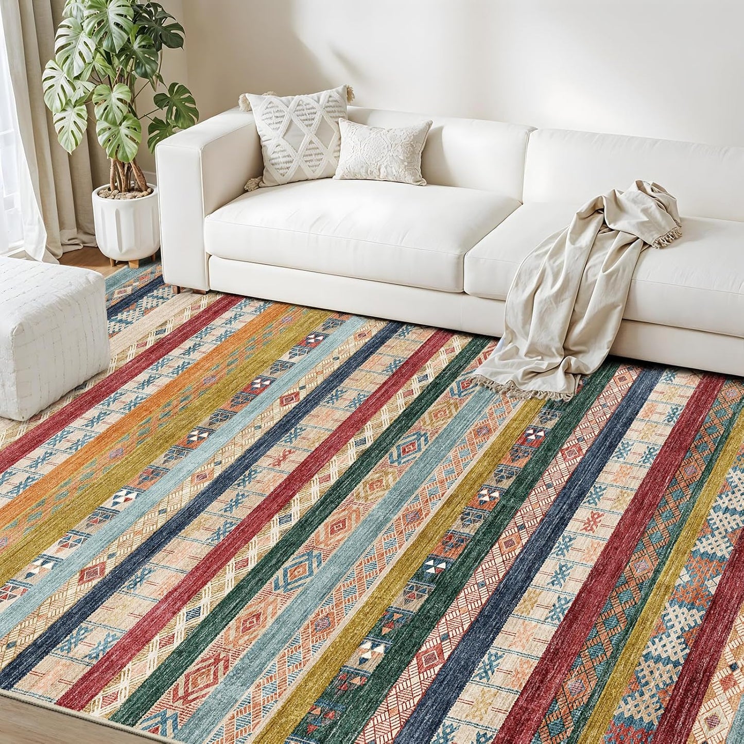 8x10 Washable Area Rug: Chic Moroccan Geometric Design for Home