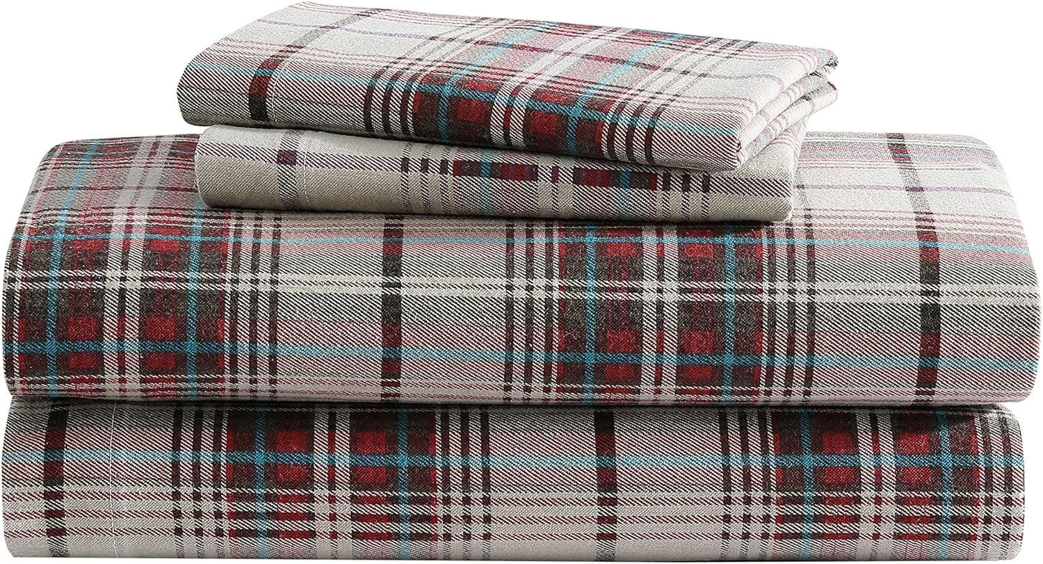 Eddie Bauer Mont Lake Plaid Flannel Sheet Set for King Beds
