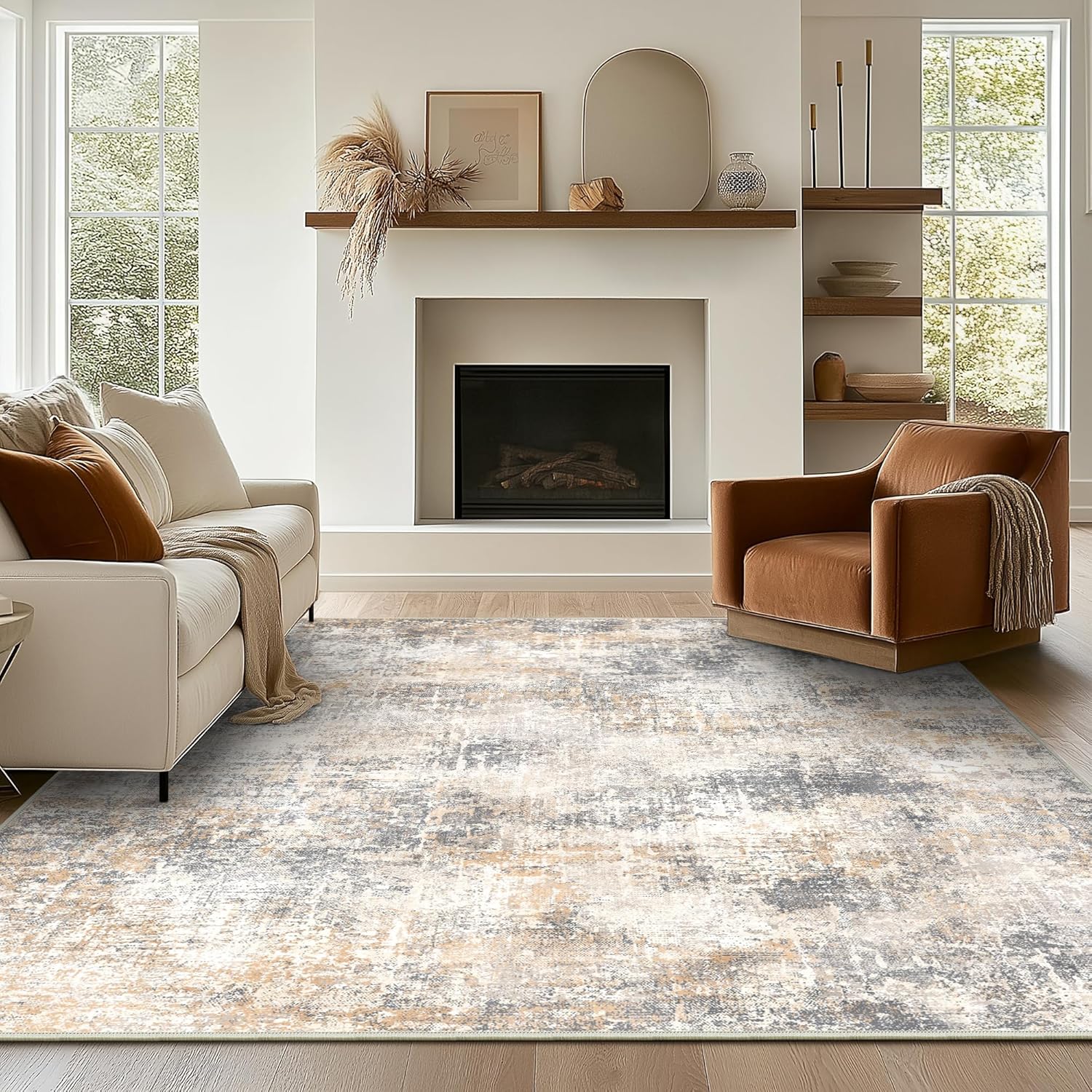 Bavni 8x10 Area Rugs for Living Room, Soft Modern Abstract Design