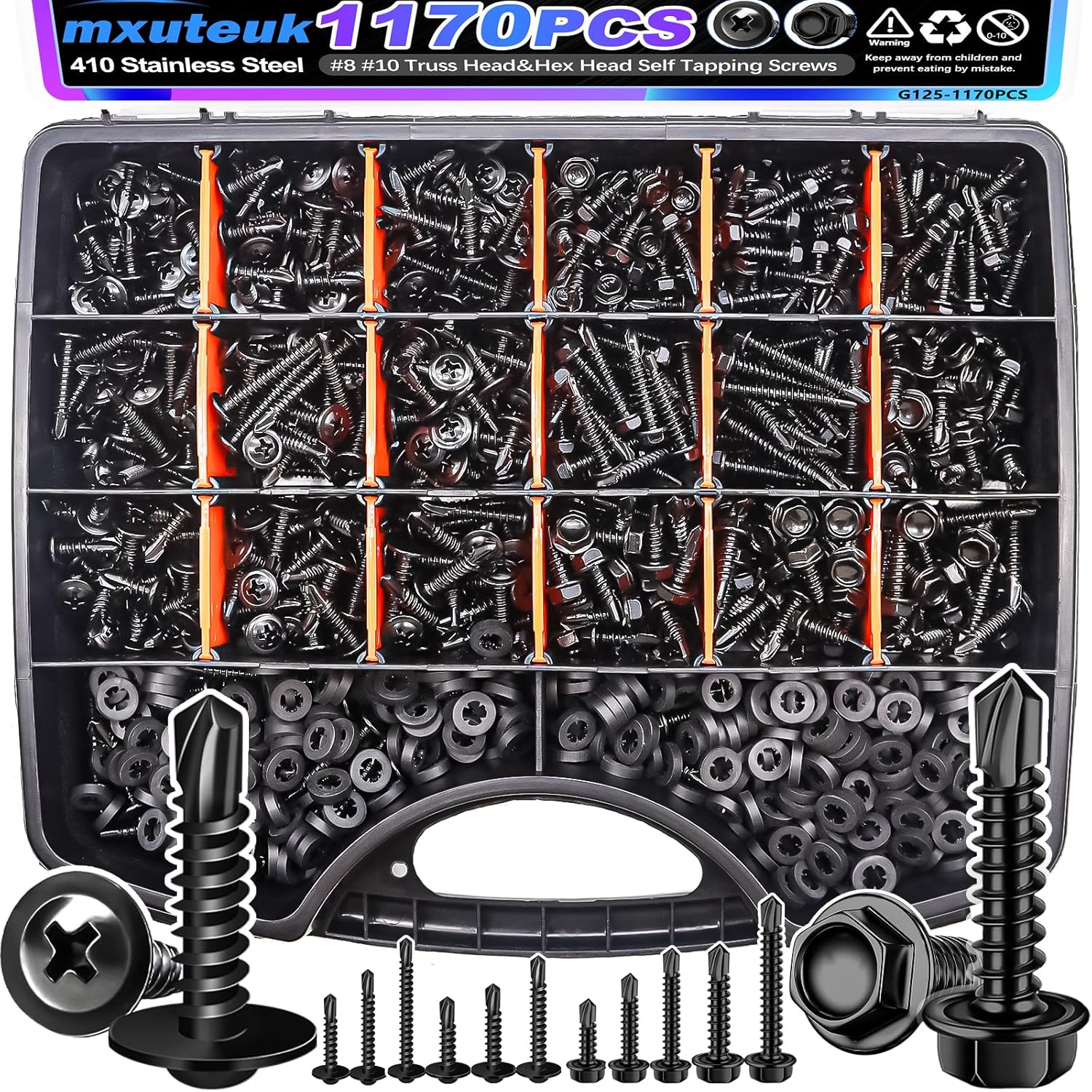 mxuteuk 1170PCS Self Tapping Screws for Metal and Plastic
