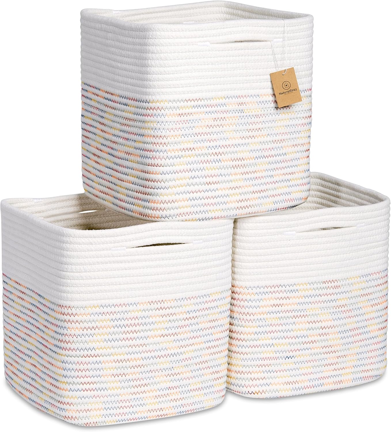 NaturalCozy 11 Inch Cotton Rope Woven Storage Cubes for Organizing