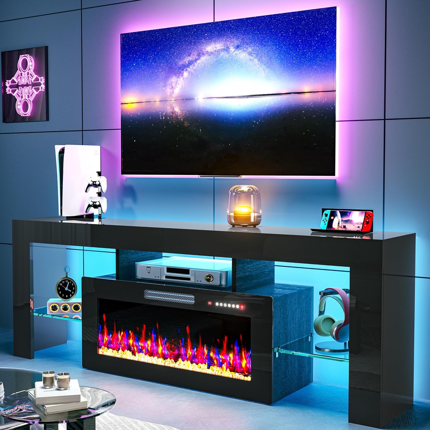 TOLEAD 70 Fireplace TV Stand: Elegant Heating & Storage