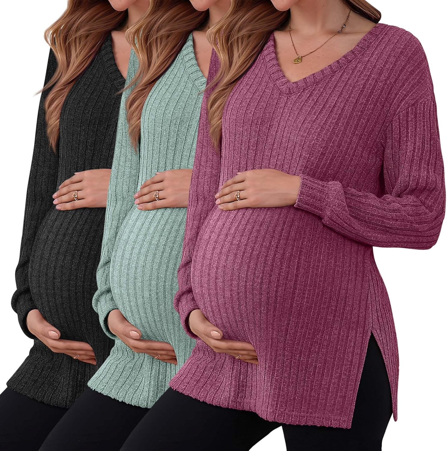 3 Pack Women's Ribbed Maternity Shirts for Stylish Comfort