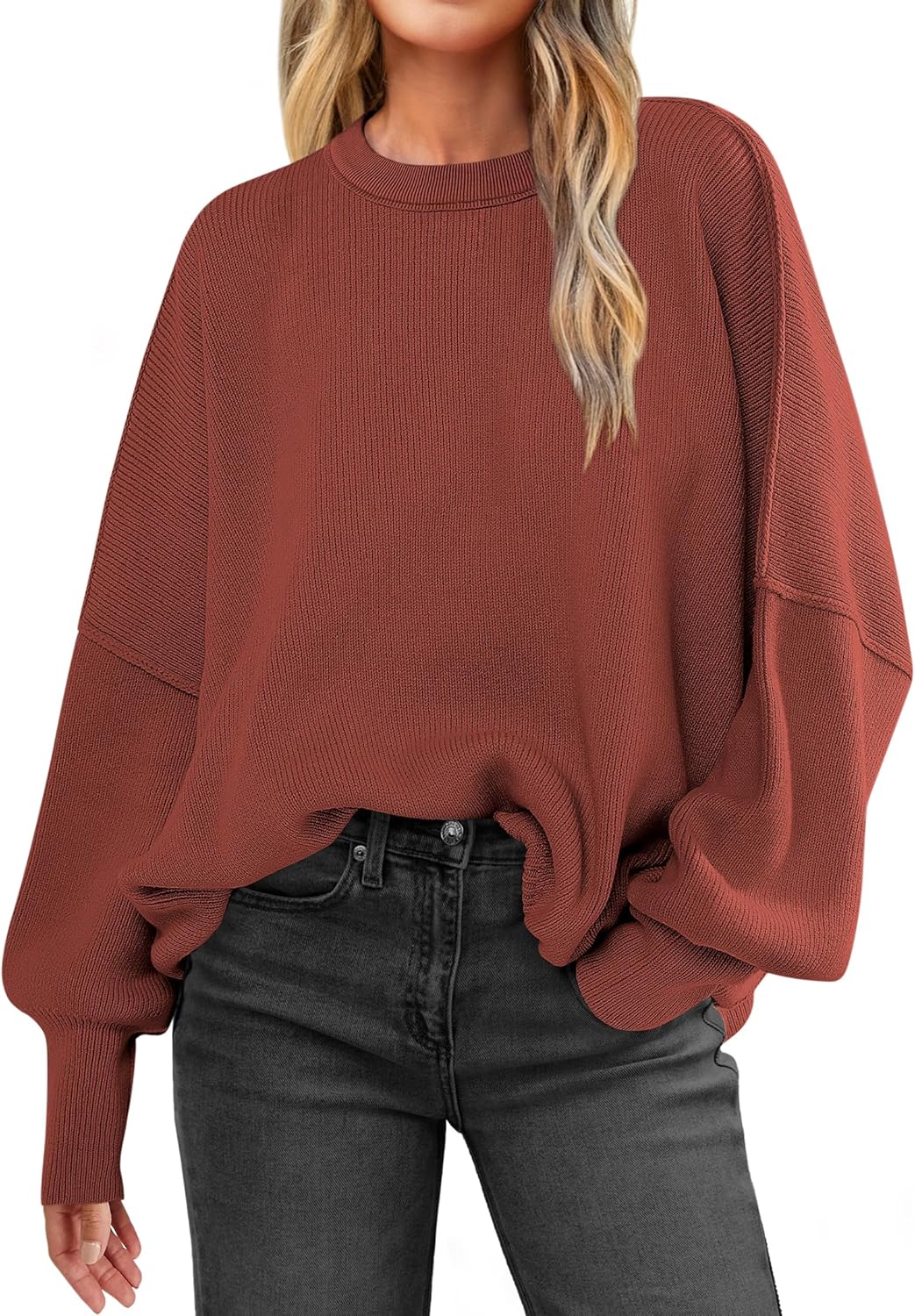 Oversized Batwing Long Sleeve Crewneck Sweaters for Women