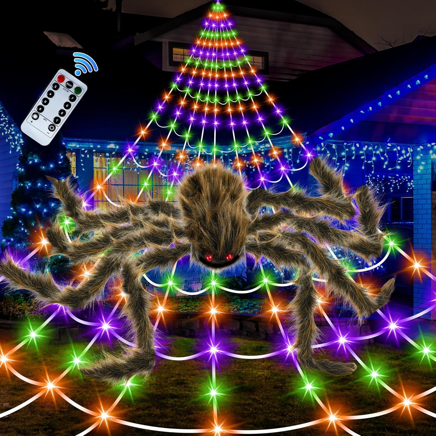 Giant Spider Web Lights with 450 LEDs for Spooky Decor