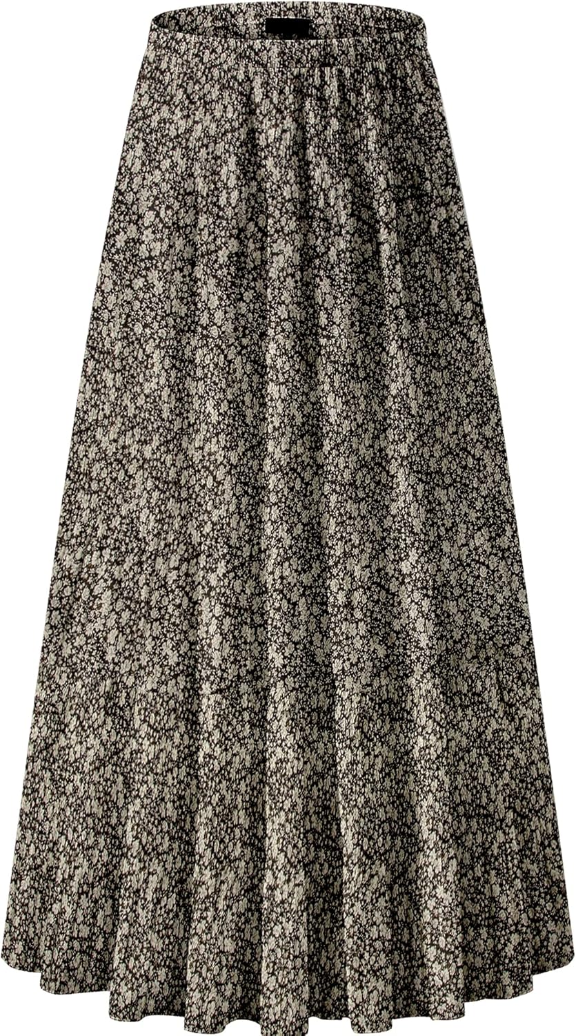 Chiffon High Waist Pleated A-Line Flared Maxi Skirt for Women