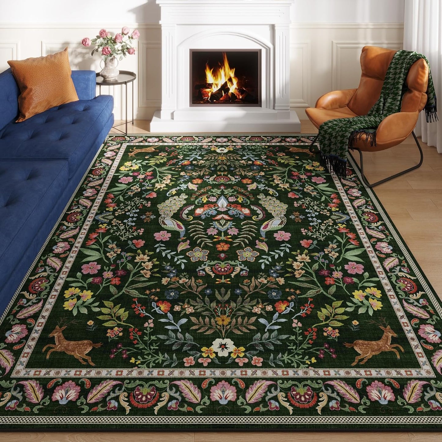 Vibrant Floral 5x7 Area Rug for Living Room and Bedroom