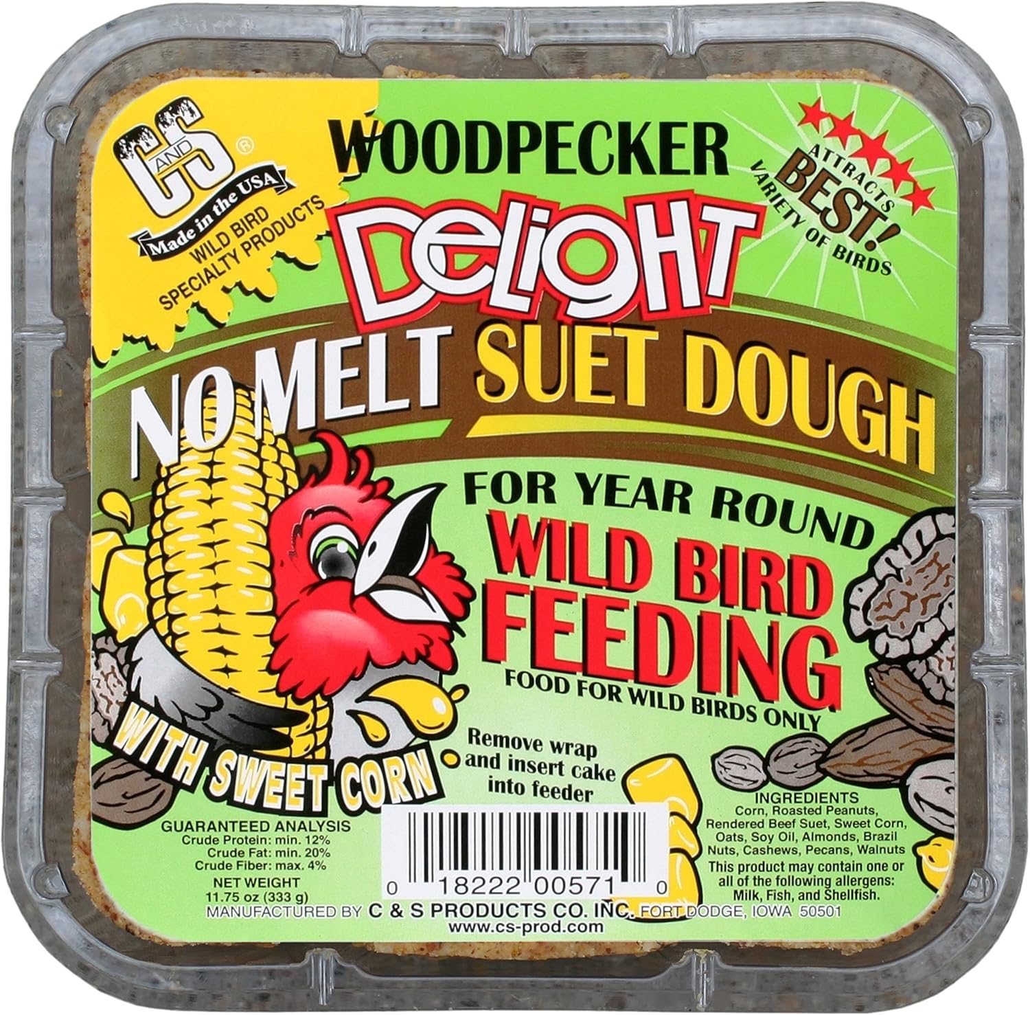 C&S Woodpecker Delight No Melt Suet Dough for Year Round Feeding
