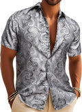 Men's Paisley Floral Jacquard Silk Blend Short Sleeve Shirt - Dressy