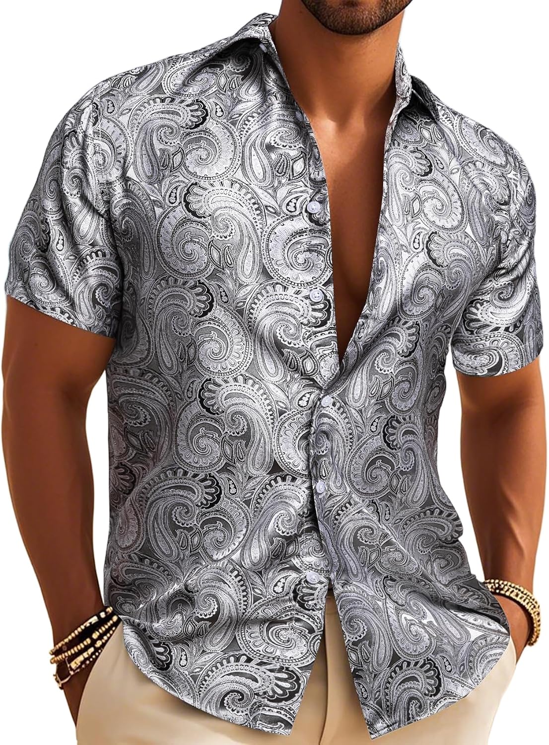 Men's Silk Shirt with Paisley Floral Design for Any Occasion