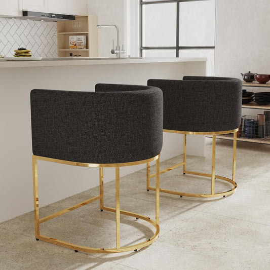 Contemporary Linen Bar Stools Set of 2 for Kitchen Counter