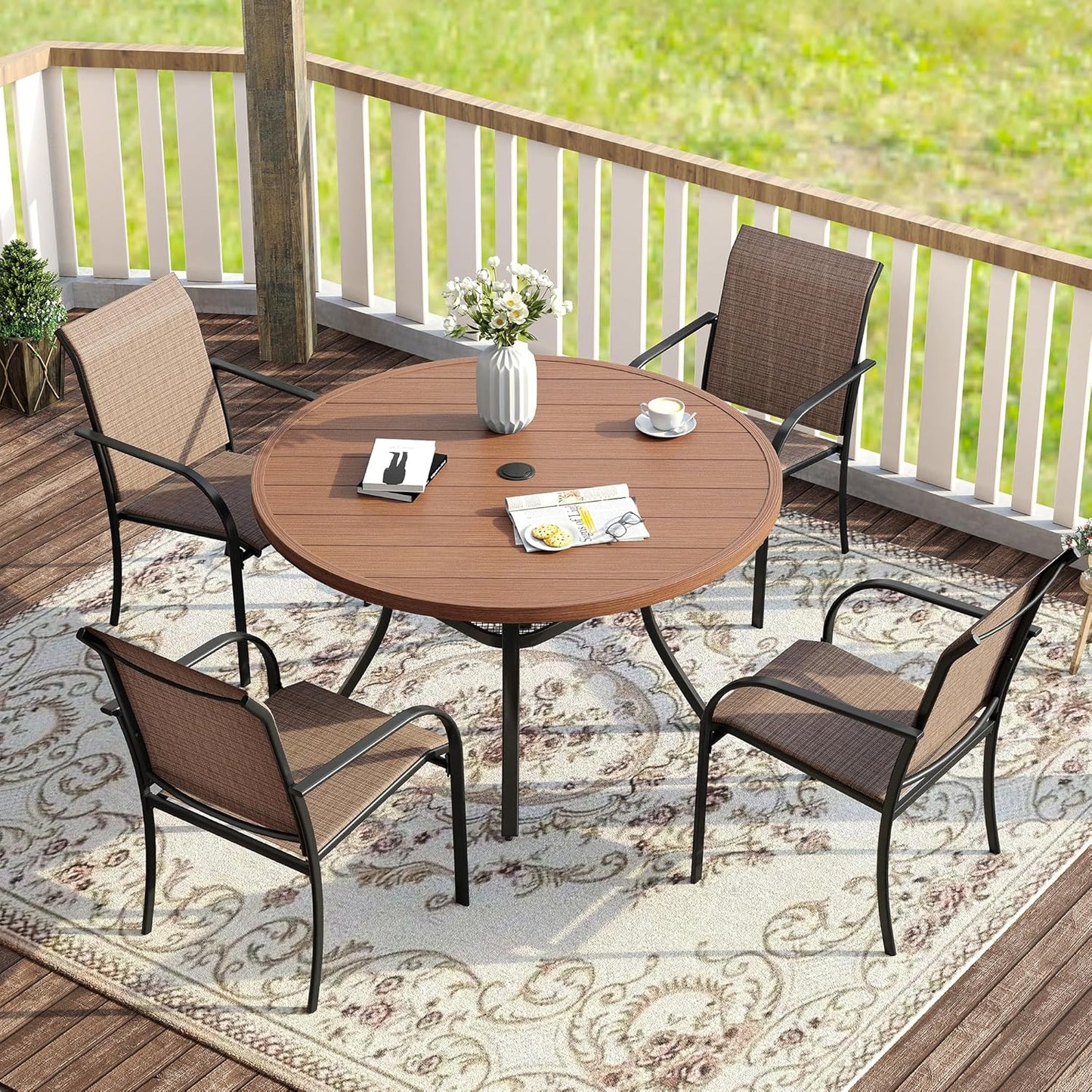 VICLLAX 5 Pieces Patio Dining Set for 4, Stylish Outdoor Furniture