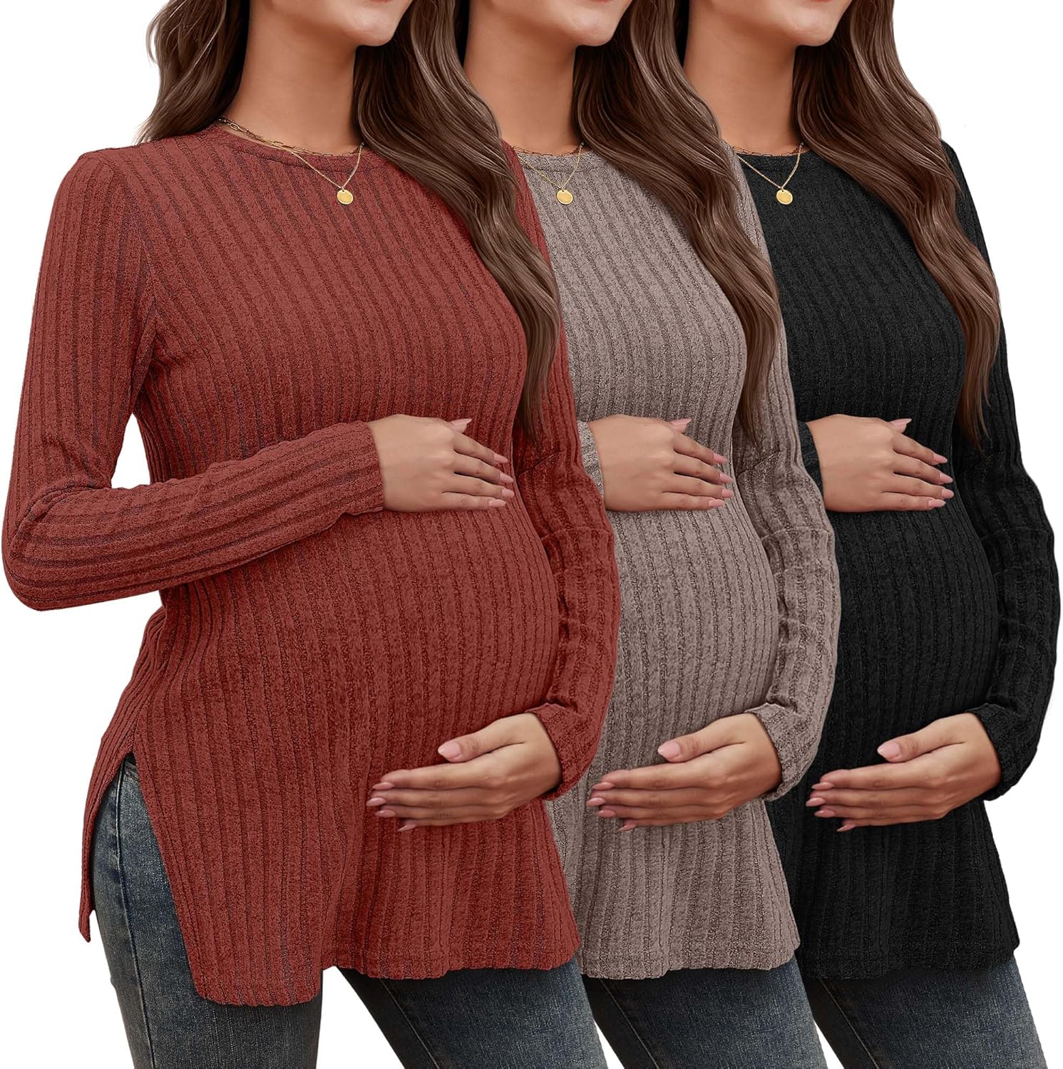 3 Pack Women's Maternity Shirts for Stylish Pregnancy Wear