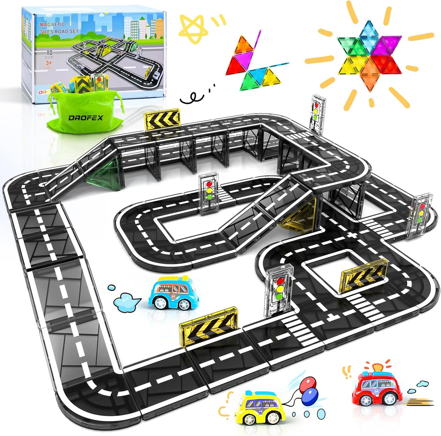 82pcs Magnetic Tiles Road Set for Creative Kids' Playtime