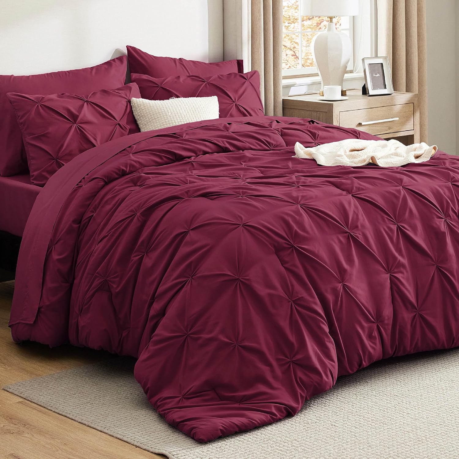 Bedsure Twin Comforter Set Burgundy - Elegant 5 Piece Bedding