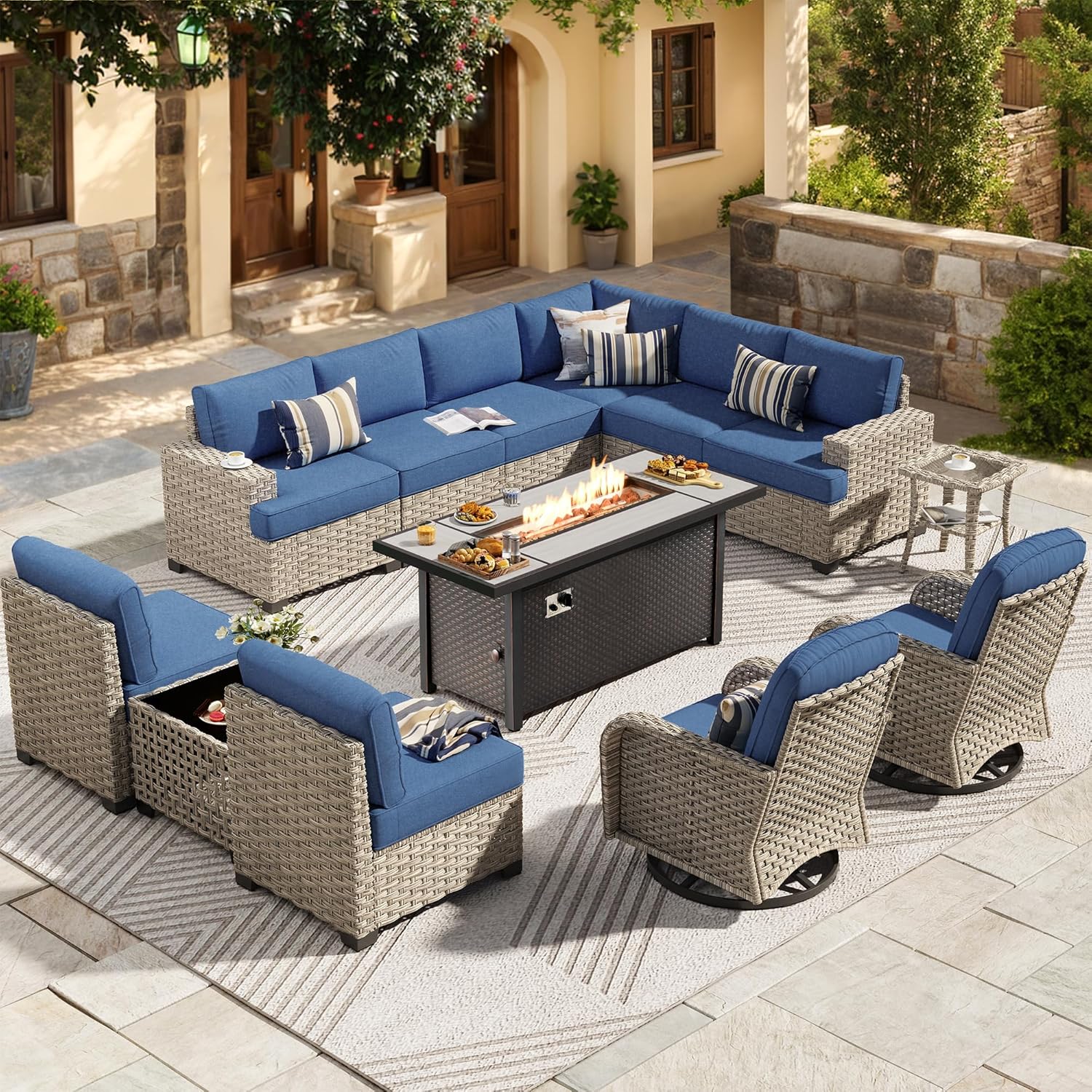 HOOOWOOO Outdoor Sectional Patio Furniture Set with Fire Pit