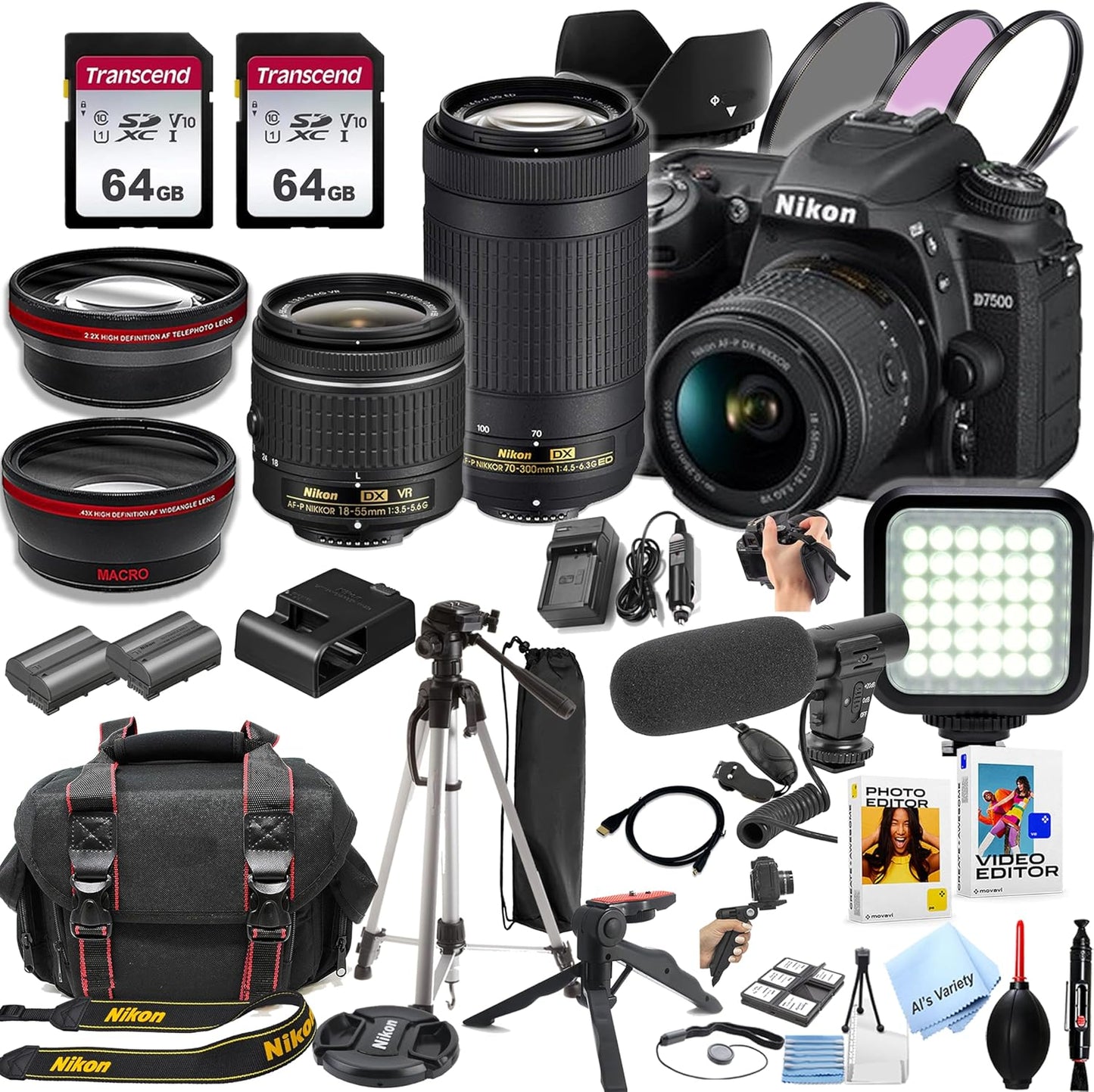 Nikon D7500 DSLR Camera Kit with 18-55mm and 70-300mm Lenses