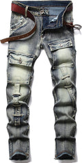 XIMXIMMTIAN Men's Biker Moto Washed Distressed Slim Fit