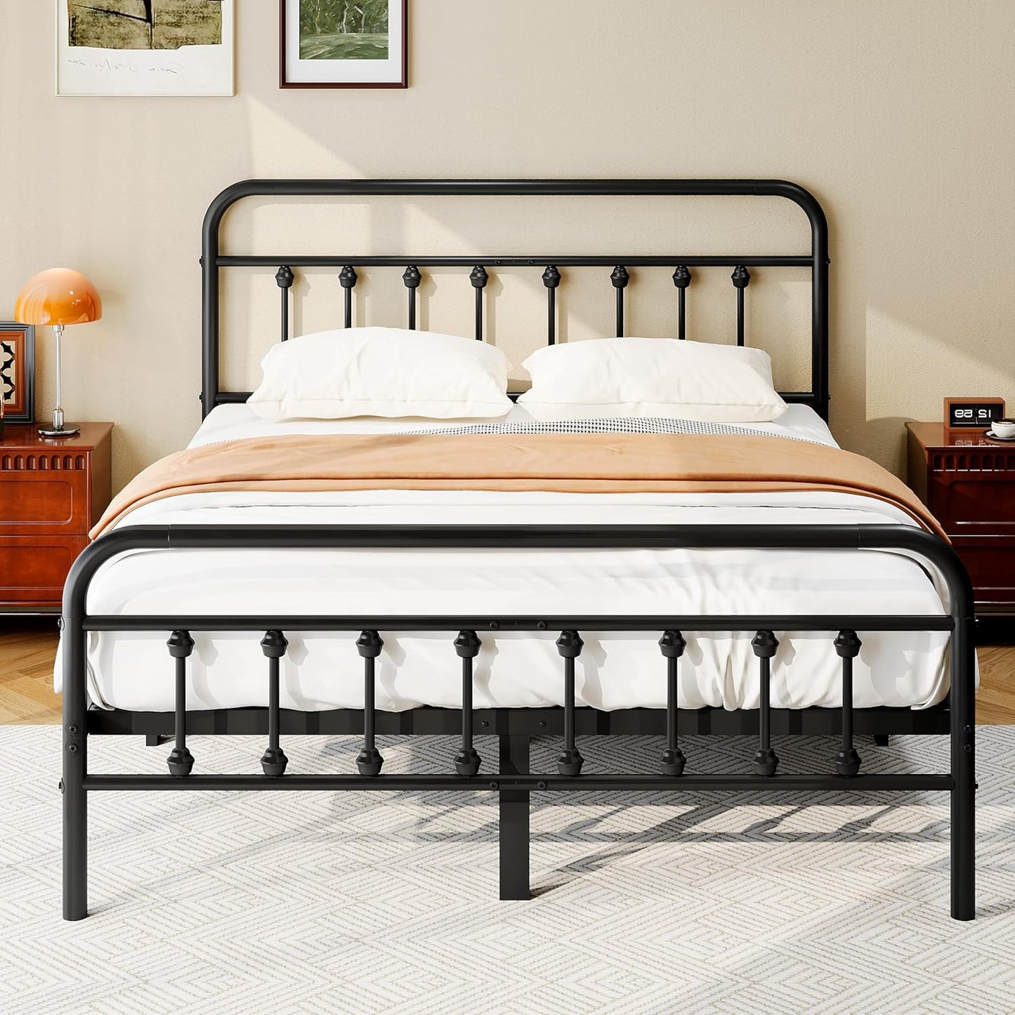 King Size Metal Platform Bed Frame with Victorian Style Design