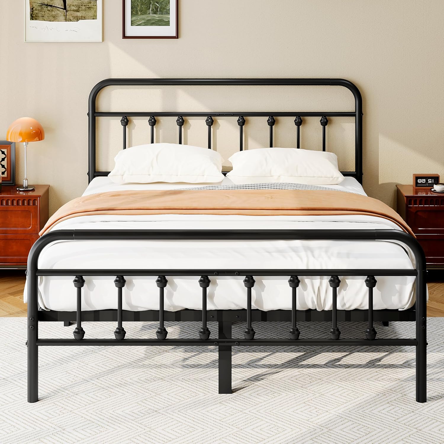 King Size Metal Platform Bed Frame with Victorian Style Design