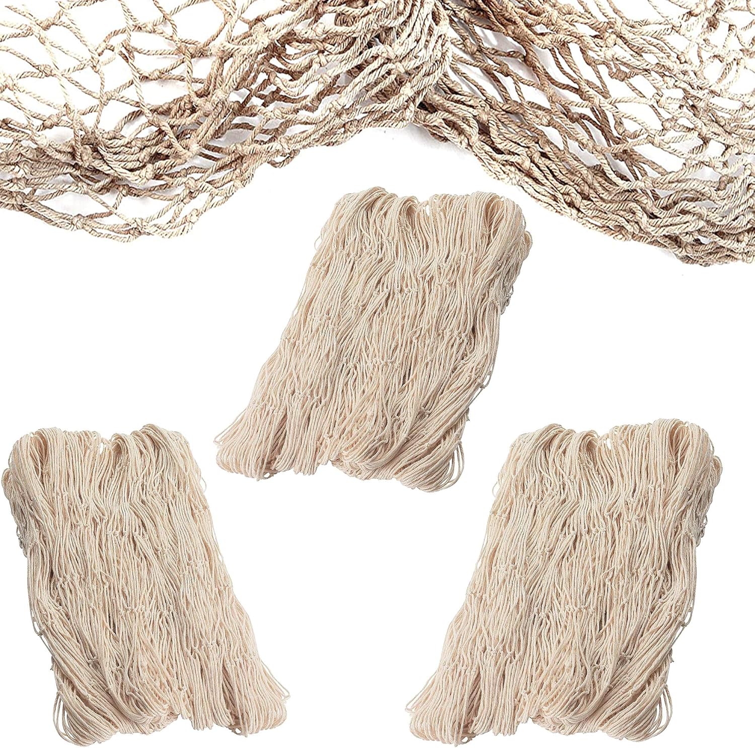 Mermaid Party Essential: Natural Cotton Fishnet Decor [3-Pack] - 14ft x 4ft Each