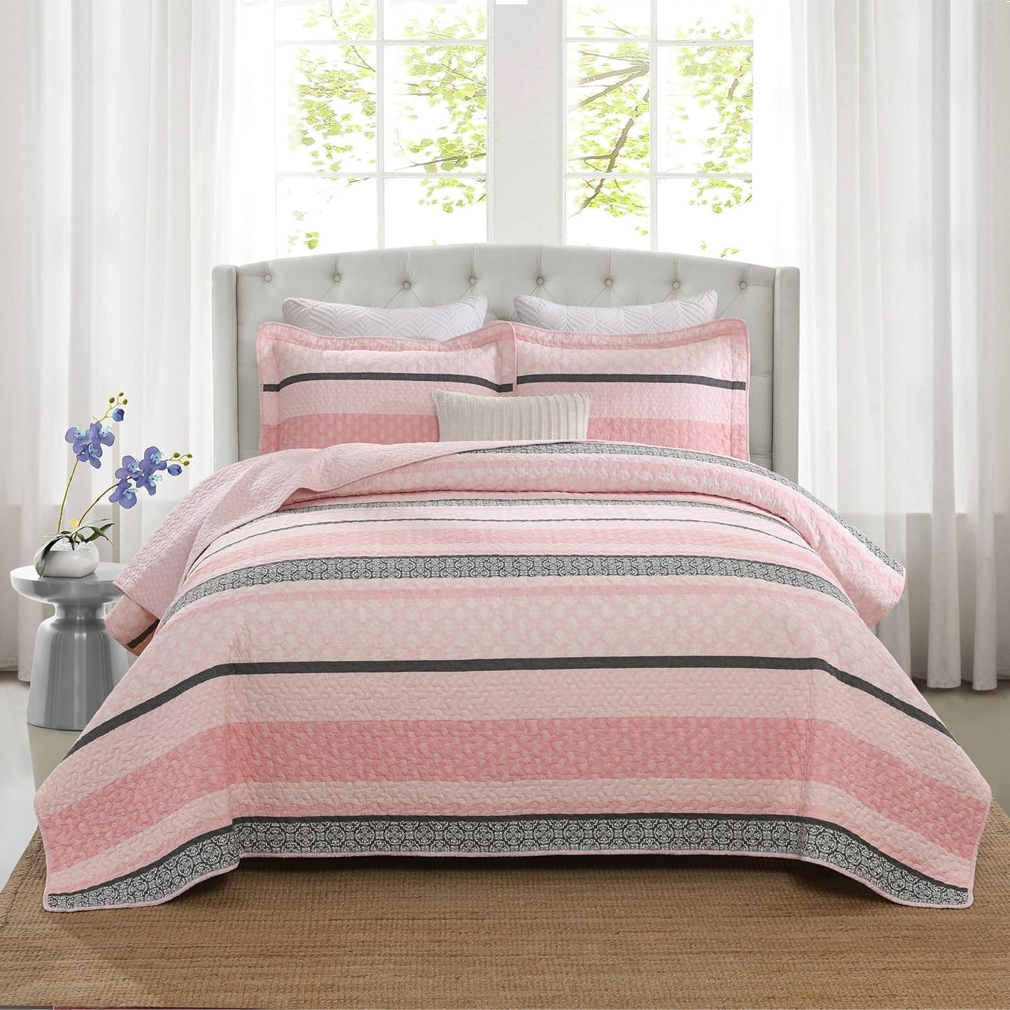 Homzard King Size Comforter Set - Lightweight Striped Bedding