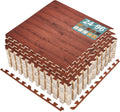 Wood Grain Floor Tiles Foam Mat 24-Pack - 3/8 in Thick Interlocking