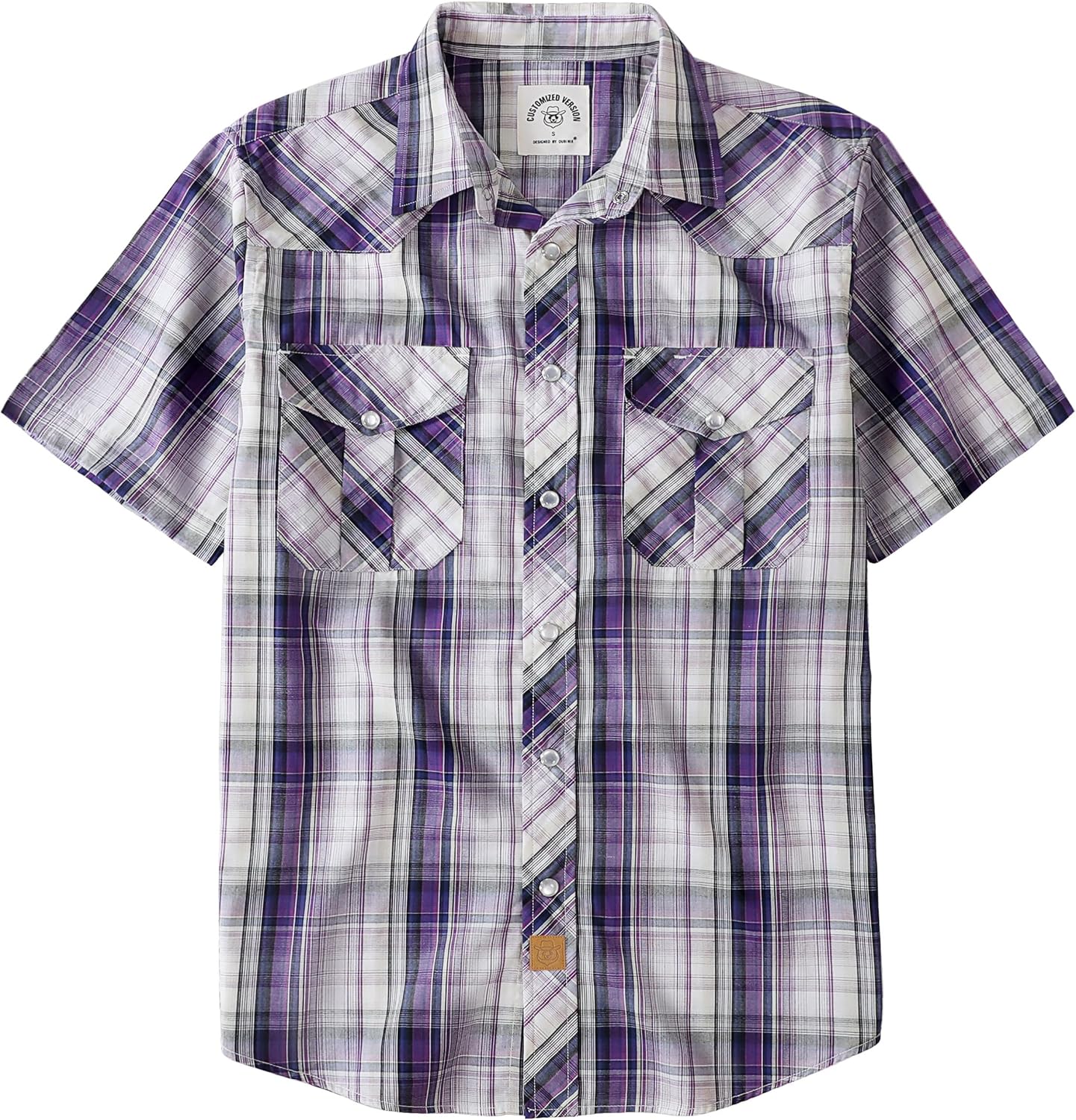 Dubinik Short Sleeve Plaid Pearl Snap Shirts for Men Casual Wear