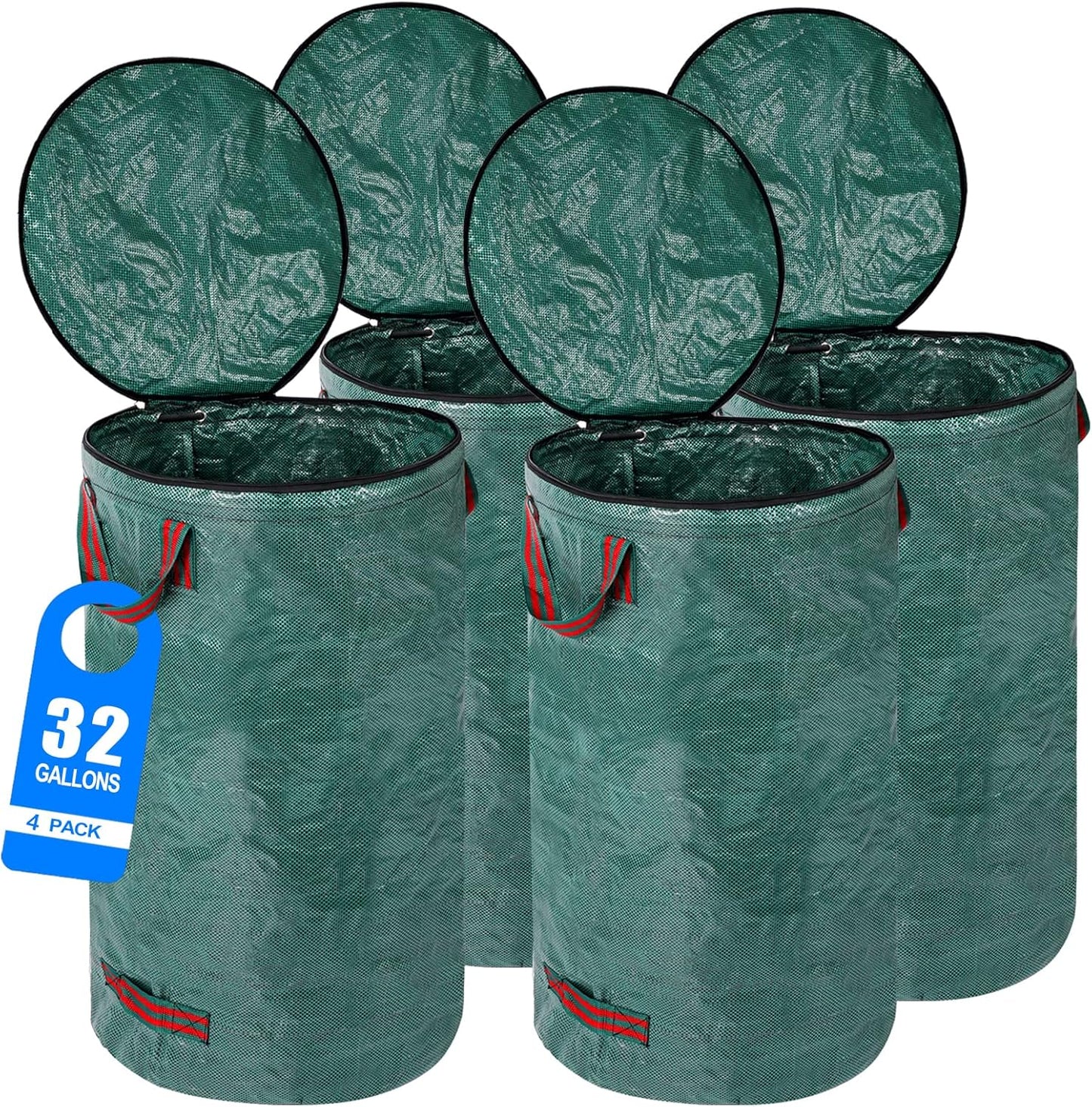 32 Gallon Reusable Yard Waste Bags with Zipper Lid for Cleanup