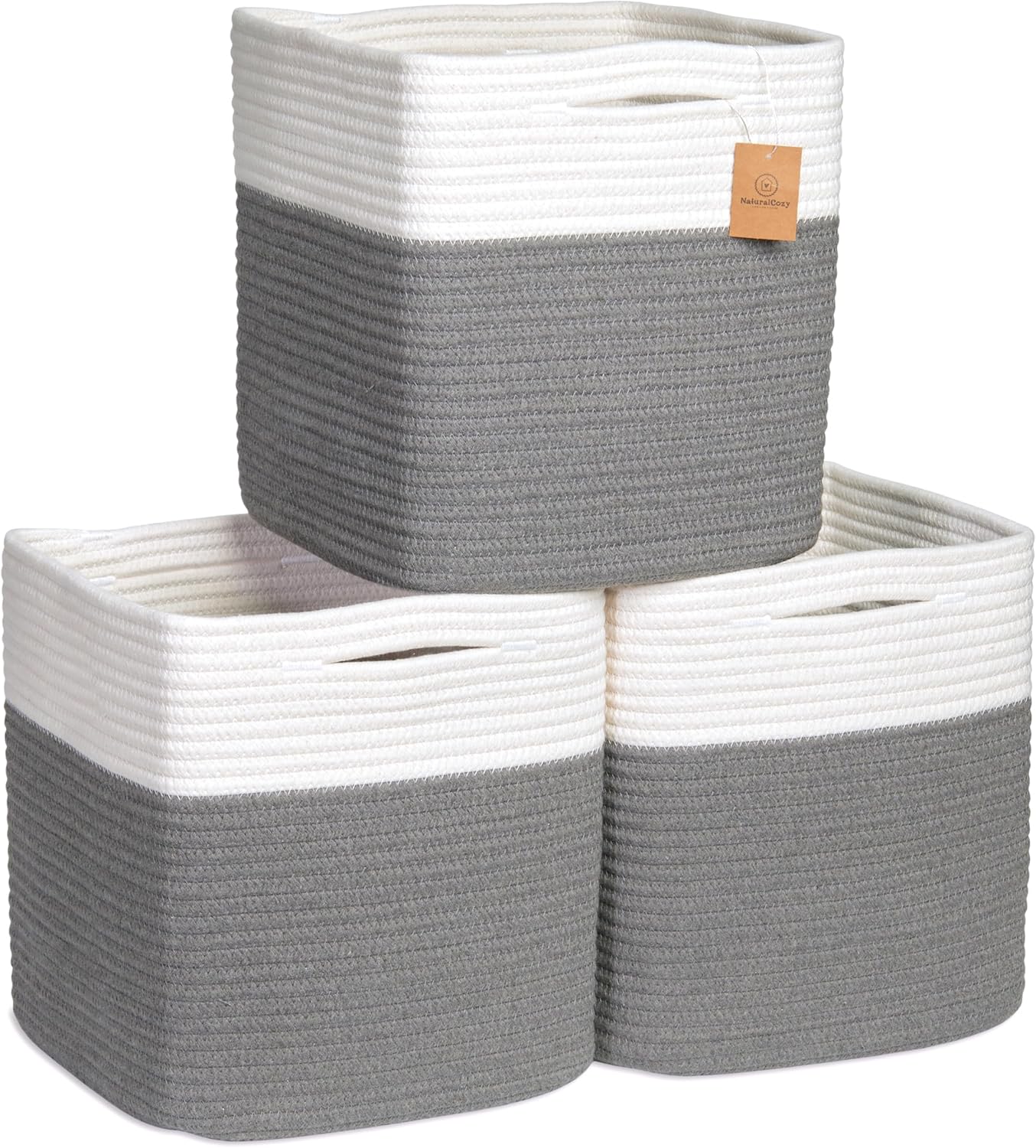 NaturalCozy 11 Inch Cotton Rope Woven Storage Cubes for Organizing