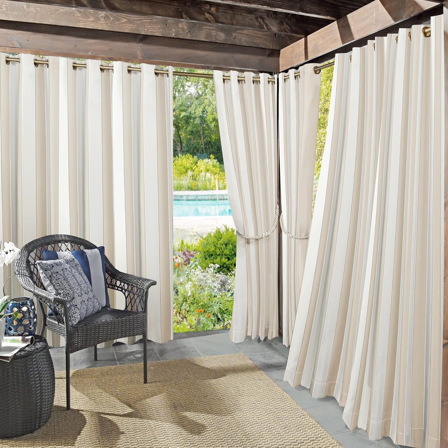 Sun Zero Valencia Cabana Stripe Indoor/Outdoor Curtain Panels