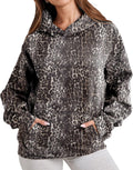 Womens Camo Leopard Print Oversized Hooded Sweatshirt - Cozy Fleece
