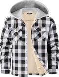 WULFUL Men's Flannel Plaid Shirt Jacket Fleece Lined Hooded Coat Coats