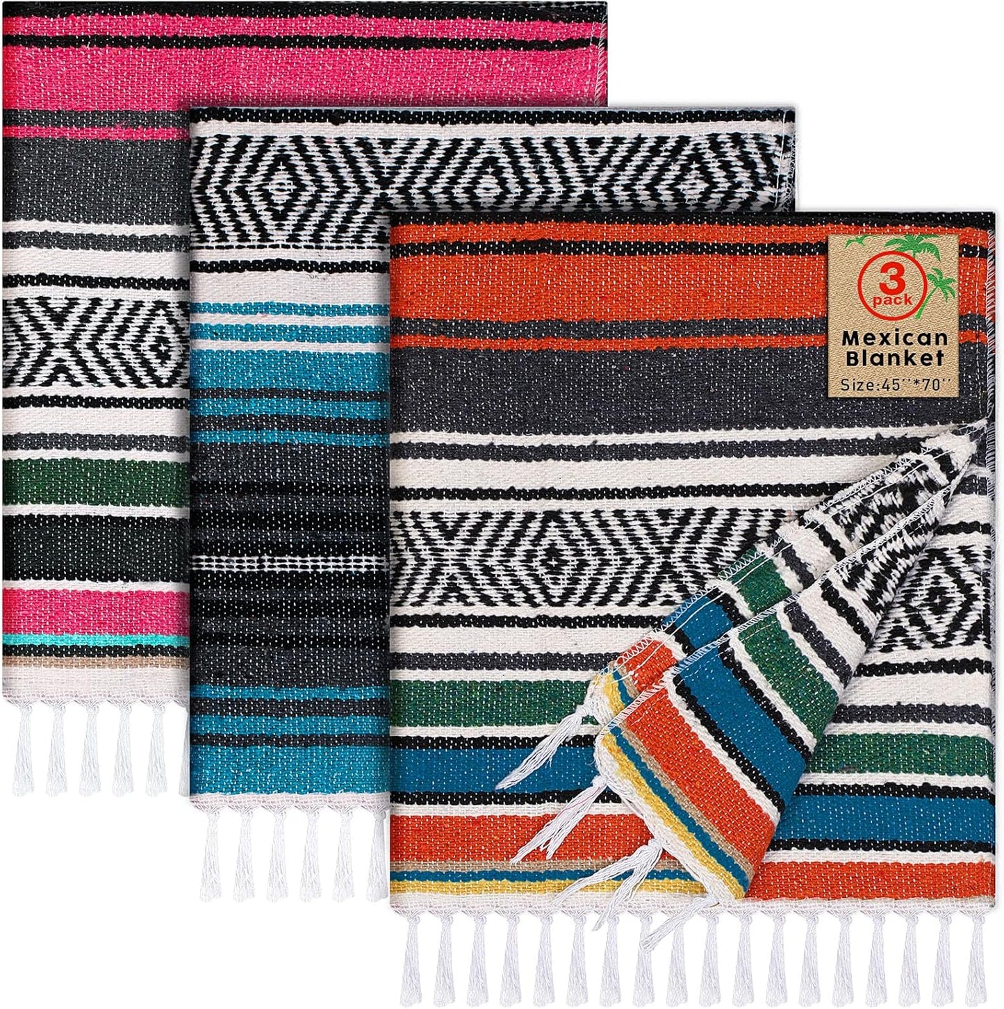 Oudain 3 Pack Mexican Blankets for Cozy Outdoor Adventures