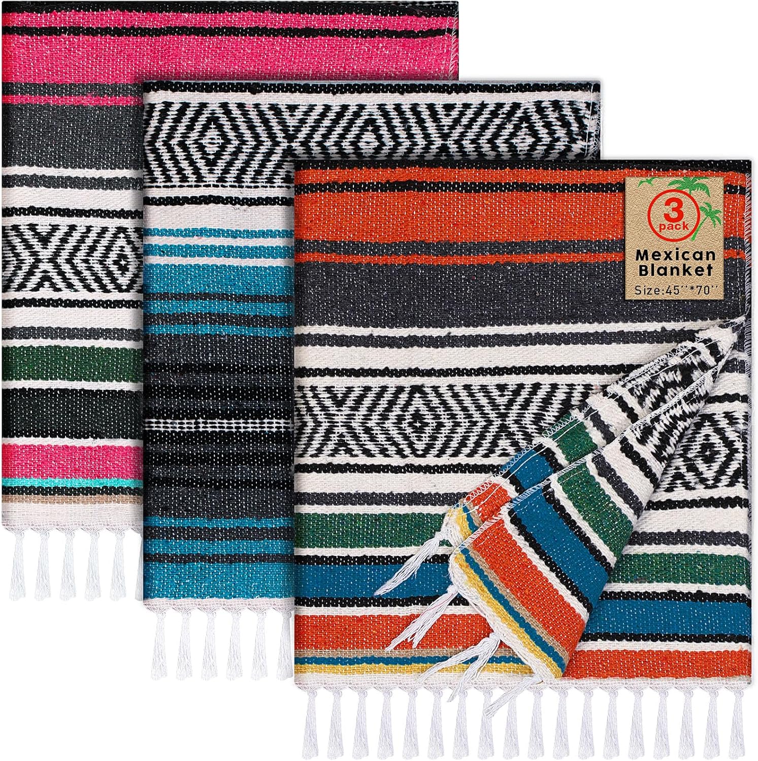 Oudain 3 Pack Mexican Blankets for Cozy Outdoor Adventures