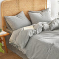 Wake In Cloud Striped Cotton Duvet Cover Set, Twin - Timeless Ticking