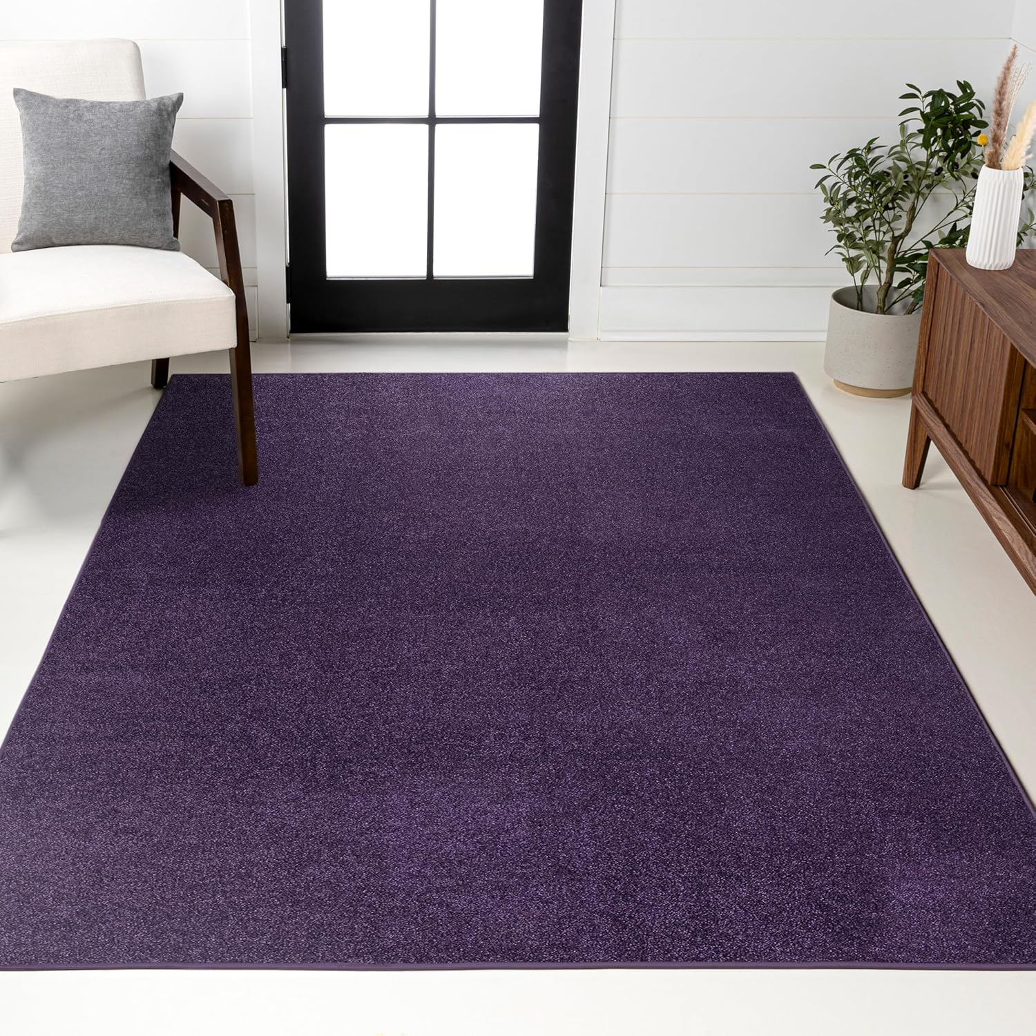 Haze Solid Low-Pile Purple Indoor Area Rug for Modern Homes