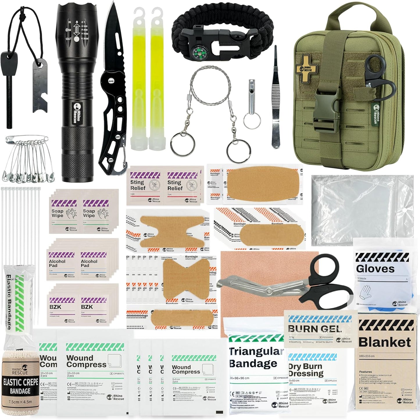 RHINO RESCUE Survival First Aid Kit for Outdoor Adventures