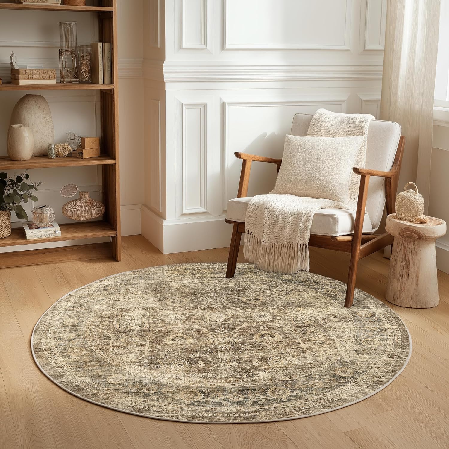 FMFUNCTEX 5ft Round Washable Area Rug for Vintage Home Decor